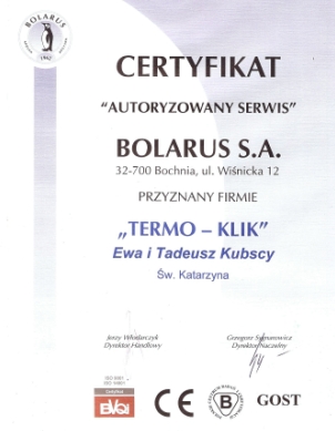 Certyfikat - Autoryzowany Serwis Urz�dze� Ch�odniczych TERMOklik